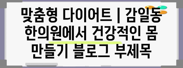 맞춤형 다이어트 | 감일동 한의원에서 건강적인 몸 만들기