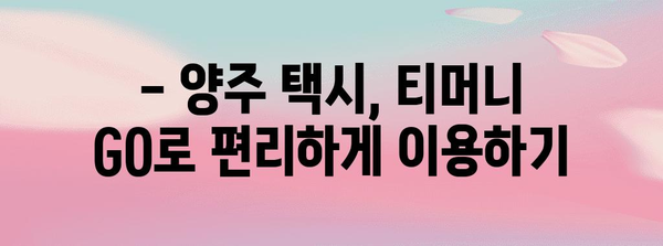 티머니 GO로 양주 택시 혜택 활용법 | 기본료 무료 꿀팁